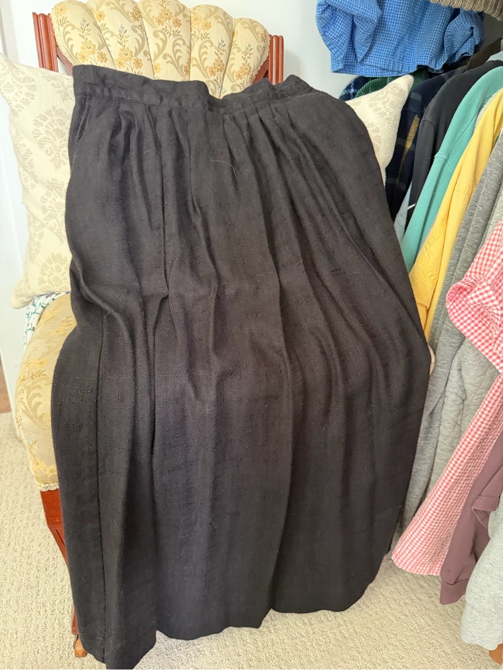 Vintage Pleated Black Women's Long Skirt